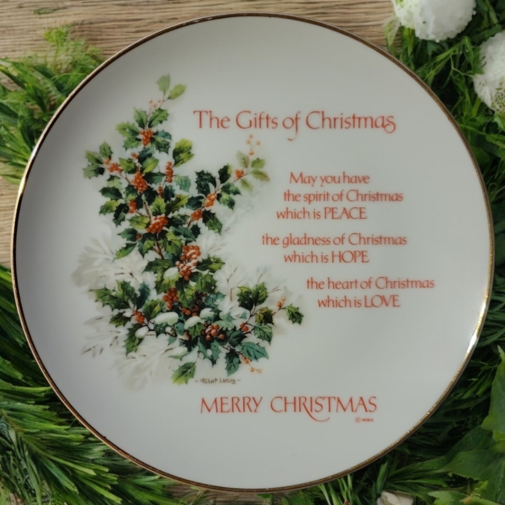 THE GIFTS OF CHRISTMAS Floral Series Plate Robert Laessig Merry Peace Hope Love